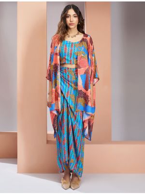 aqua blue muslin silk stylish co ord set fabku21092