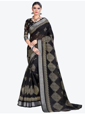 Black Printed Cotton Silk Designer Saree small FABSA20995
