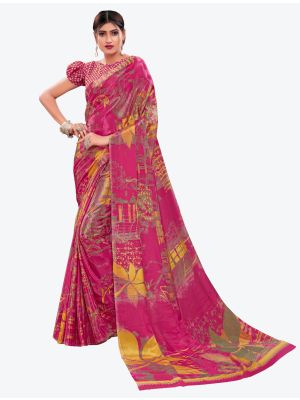 Dark Pink Printed Crepe Designer Saree small FABSA21008