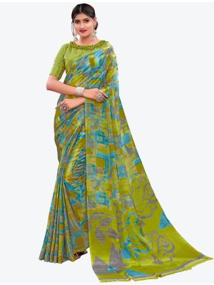 Green Printed Crepe Designer Saree small FABSA21001