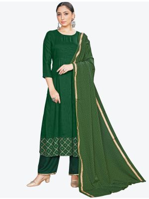 Green Rayon Readymade Suit with Dupatta FABSL20433