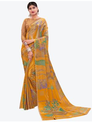 Mustard Printed Crepe Designer Saree small FABSA21004