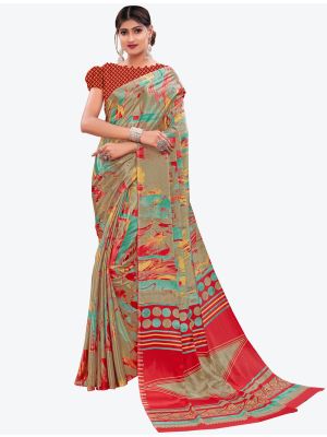 Pastel Brown Printed Crepe Designer Saree FABSA21002