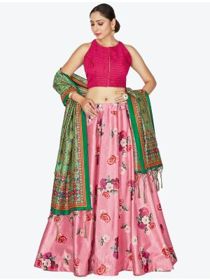 Petal Pink Digital Printed Satin Ready To Wear Umbrella Lehenga Choli with Dupatta FABLE20112