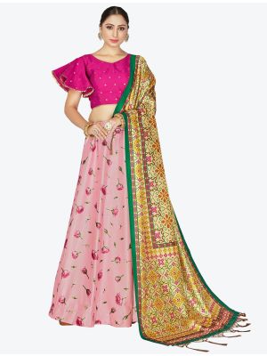 Pink Digital Printed Satin Ready To Wear Umbrella Lehenga Choli with Dupatta FABLE20107