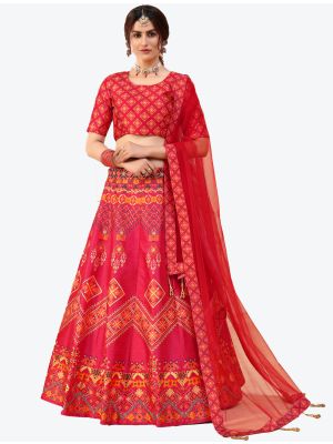 Reddish Pink Art Silk A Line Lehenga with Dupatta small FABLE20098