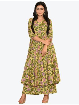 golden maslin digital printed kurti with palazzo fabku20339