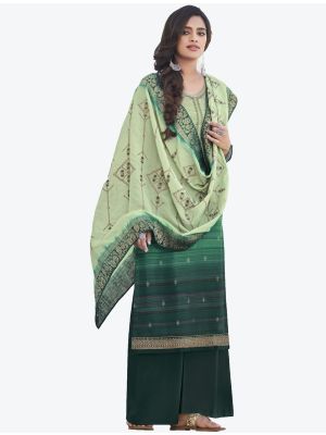 Green Modal Satin Silk Palazzo Suit with Digitally Printed Embroidery and Swarovski Diamond Work small FABSL20458
