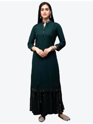 green rayon mirror work kurti with palazzo fabku20343
