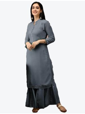 grey rayon mirror work kurti with palazzo fabku20344
