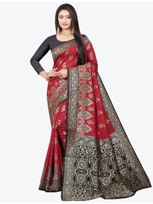 Maroon Woven Soft Litchi Silk Designer Saree small FABSA21026