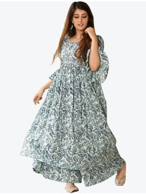 mint cream maslin digital printed kurti with palazzo fabku20338