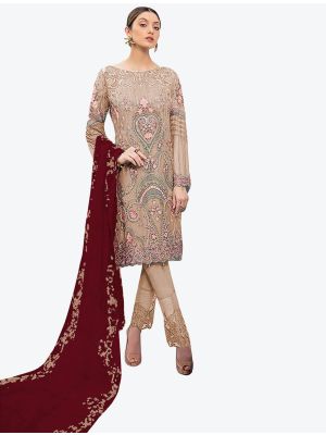 Beige Smooth Georgette Straight Suit with Dupatta small FABSL20472
