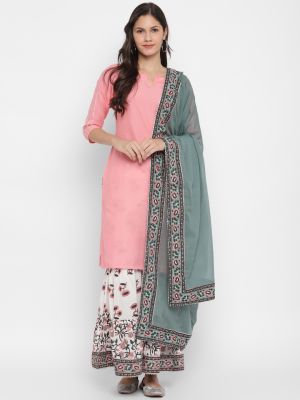 pink pure cotton kurti with palazzo and dupatta fabku20383