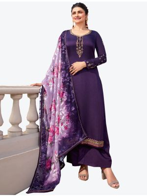 Purple Tussar Satin Straight Suit with Dupatta small FABSL20462