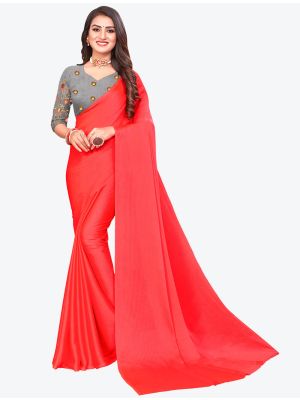 Reddish Orange Sequins Work Chiffon Designer Saree small FABSA21076