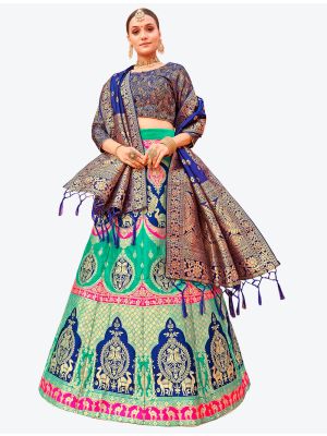 Aqua Blue Banarasi Silk A Line Lehenga with Dupatta small FABLE20126