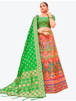 Dark Peach Banarasi Silk A Line Lehenga with Dupatta small FABLE20120