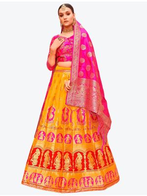Deep Yellow Banarasi Silk A Line Lehenga with Dupatta small FABLE20116