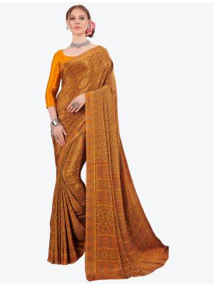 Golden Printed Fine Crepe Designer Saree small FABSA21090