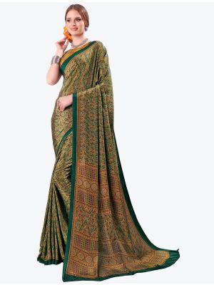 Green Printed Fine Crepe Designer Saree small FABSA21093