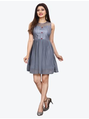 grey georgette net indo western style frock fabku20425