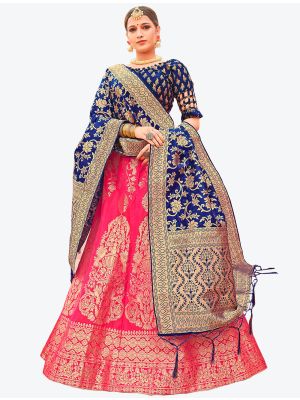 Hot Pink Banarasi Silk A Line Lehenga with Dupatta small FABLE20124