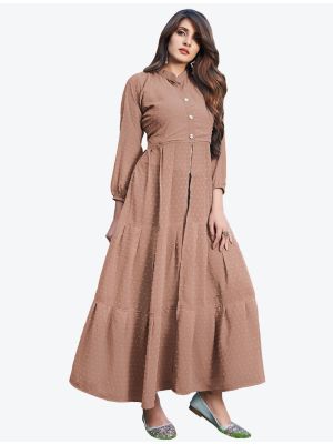 light brown georgette indo western long designer kurti fabku20407