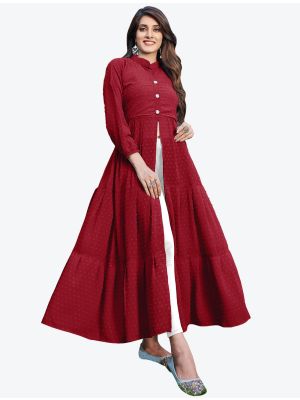 maroon georgette indo western long designer kurti fabku20408