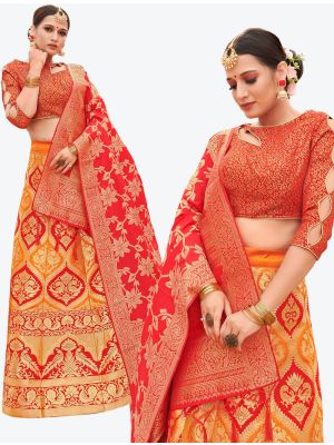 Mustard Yellow Banarasi Silk A Line Lehenga with Dupatta small FABLE20119
