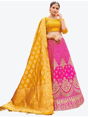 Rani Pink Banarasi Silk A Line Lehenga with Dupatta small FABLE20122