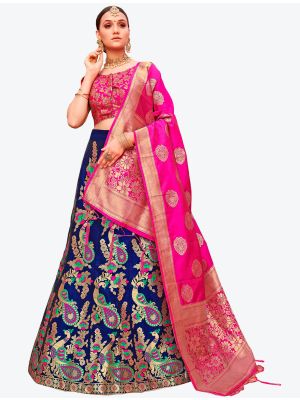 Royal Blue Banarasi Silk A Line Lehenga with Dupatta small FABLE20121