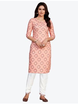 salmon fine rayon bandhej printed kurti with pant fabku20417