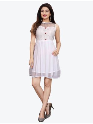 white georgette net indo western style frock fabku20431