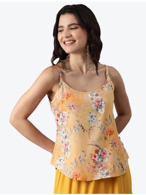 bright peach soft poly crepe digital printed top fabku20452