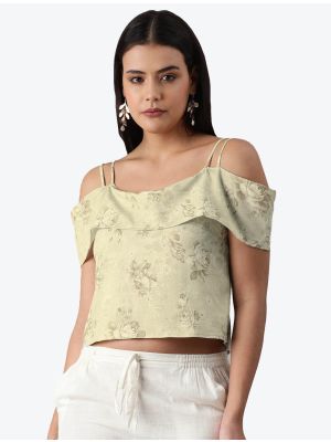 cream soft poly crepe digital printed top fabku20455