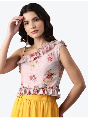 light pink soft poly crepe digital printed top fabku20450