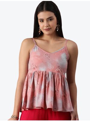 pastel pink soft poly crepe digital printed top fabku20453