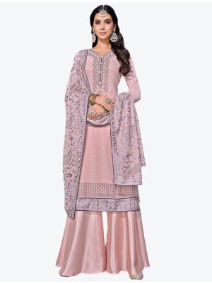 Baby Pink Embroidered Fine Georgette Sharara Suit with Dupatta small FABSL20541