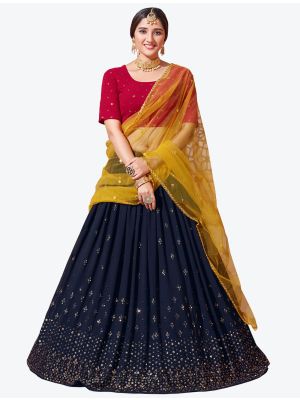 Navy Blue Fine Georgette Festive Wear Designer Lehenga Choli small FABLE20146