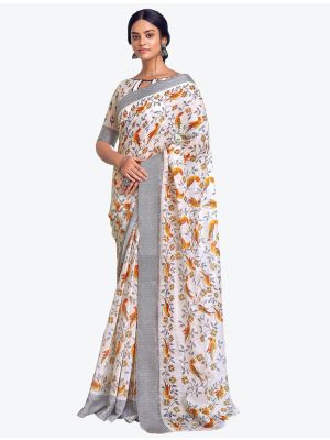 Off White Printed And Woven Pure Cotton Designer Saree small FABSA21191
