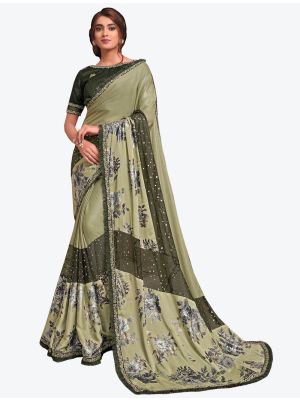 Pale Green Premium Silk Georgette Festive Wear Designer Saree small FABSA21220