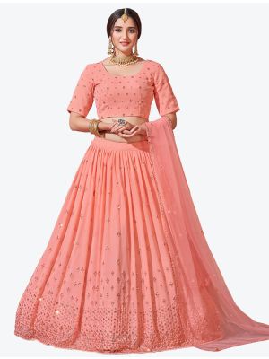 Pinkish Peach Fine Georgette Festive Wear Designer Lehenga Choli thumbnail FABLE20143