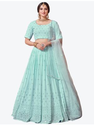 Sky Blue Fine Georgette Festive Wear Designer Lehenga Choli small FABLE20144