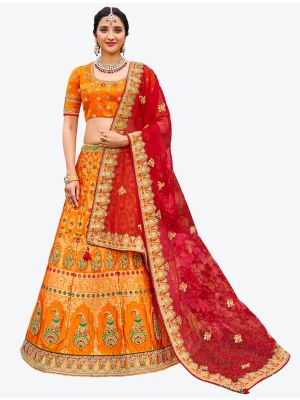 Bright Orange Silk Festive Wear Heavy Designer Lehenga Choli with Dupatta small FABLE20179