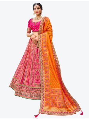 Bright Pink Silk Festive Wear Heavy Designer Lehenga Choli with Dupatta small FABLE20175