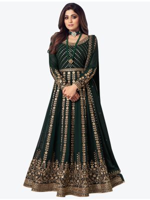 Dark Green Sequence Embroidered Pure Georgette Anarkali Floor Length Suit small FABSL20585