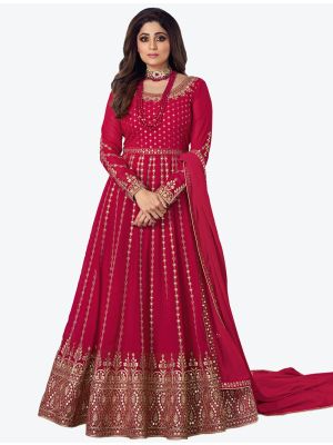 Dark Pink Sequence Embroidered Pure Georgette Anarkali Floor Length Suit small FABSL20583