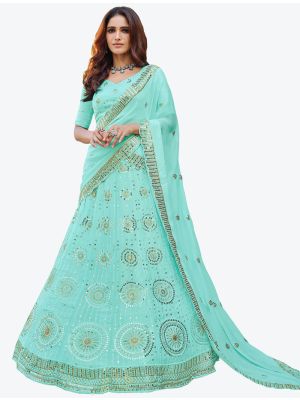 Light Cyan Georgette Wedding Wear Designer Lehenga Choli with Dupatta small FABLE20158