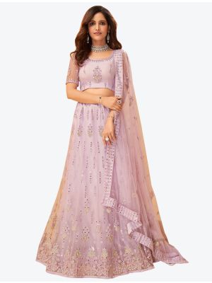 Lilac Net Wedding Wear Heavy Designer Lehenga Choli with Dupatta small FABLE20172